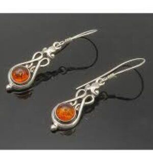 925 Silver - Vintage Cabochon Amber Earrings
